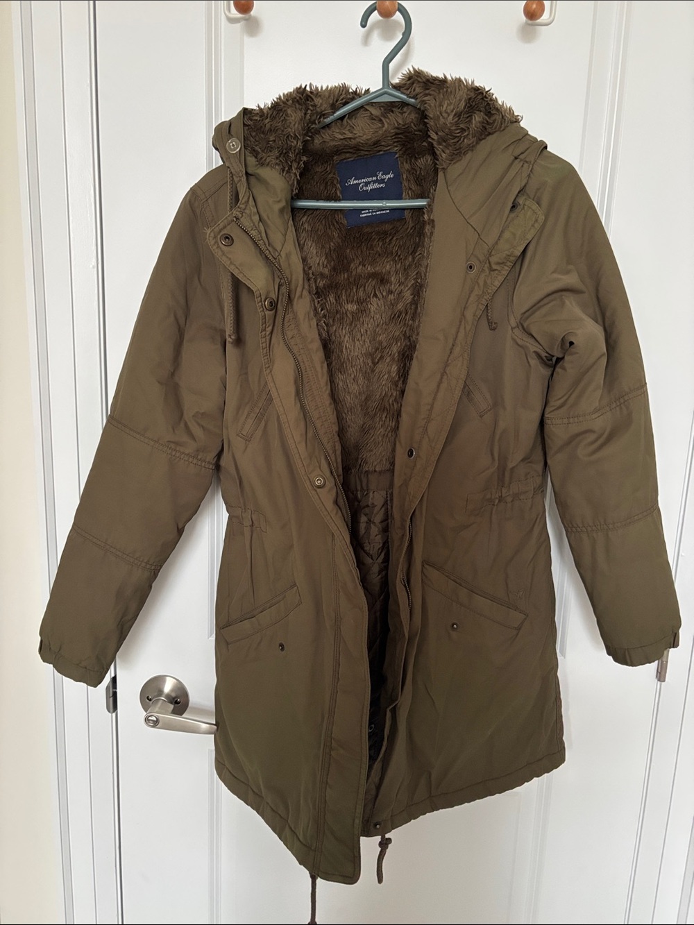 American Eagle Outfitters Olive Green Faux-Fur Lined Hooded Parka